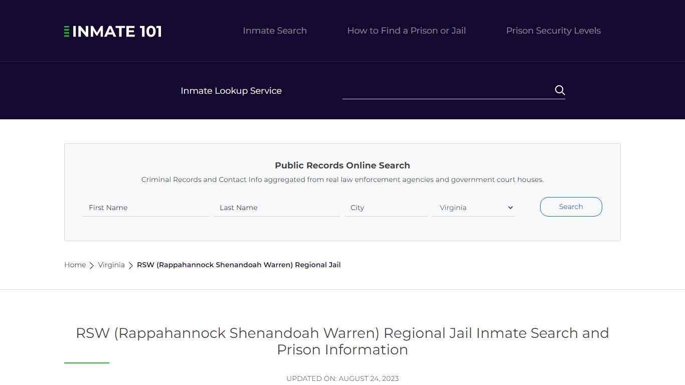 RSW (Rappahannock Shenandoah Warren) Regional Jail Inmate Search ...